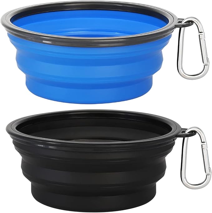 Kytely Large Collapsible Dog Bowls 2 Pack, 34oz Foldable Dog Travel Bowl, Portable Pet Water Food Bowl with Clasp, Pet Cat Feeding Cup Dish for Traveling, Walking, Hiking (Black+Blue) | Portable Dog Water Food Bowl with Clasp, Pet Cat Feeding Cup Dish ... by Kytely