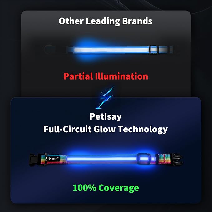 PetIsay Premium LED Dog Collar for Night Walking, USB Rechargeable(Small) | 7 Color Modes, Bright LED Illumination, Waterproof Design, Adjustable Comfort for Night Safety - Image 4