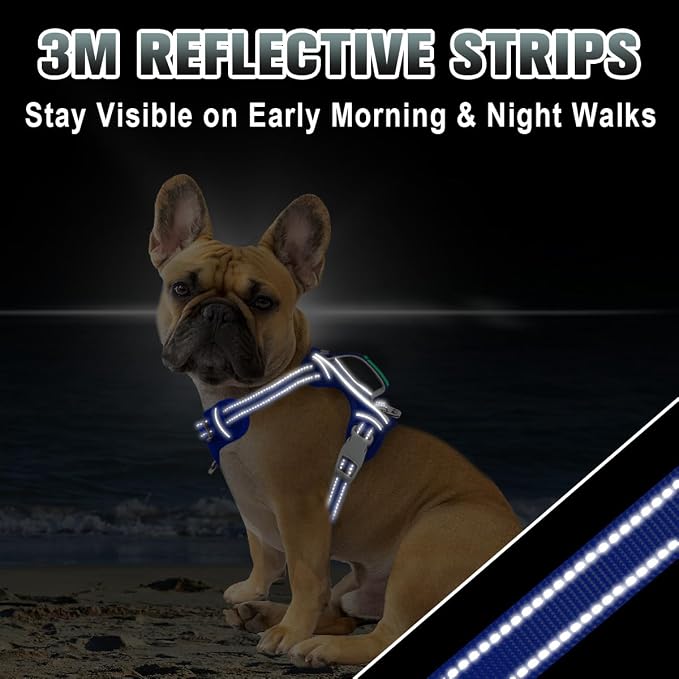 BARKBAY No Pull Dog Harness Large Reflective Dog Harness with Front Clip and Easy Control Handle for Walking Training Running with ID tag Pocket(Sapphire Blue,S) - Image 7