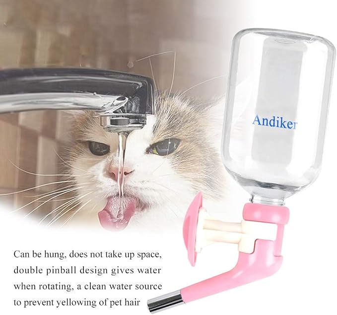 Andiker Dog Water Bottle for Crate, No-drip 350ml Dog Water Dispenser Adjustable and Detachable Installed on the Kennel Cage Water Bottle for Dogs and Puppy Drinking Water (Pink) - Image 4