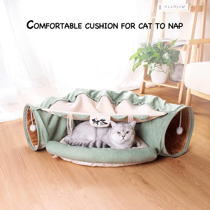 LEFTSTARER 2-in-1 Collapsible Cat Tunnel for Indoor Bed and Hideout - Pet Dog Rabbit Bunny Ferret Tunnel Tubes Toys with Removable Washable Mat, Tower Wheel Stuff - Image 4