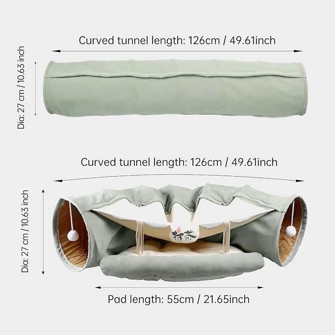 LEFTSTARER 2-in-1 Collapsible Cat Tunnel for Indoor Bed and Hideout - Pet Dog Rabbit Bunny Ferret Tunnel Tubes Toys with Removable Washable Mat, Tower Wheel Stuff - Image 6