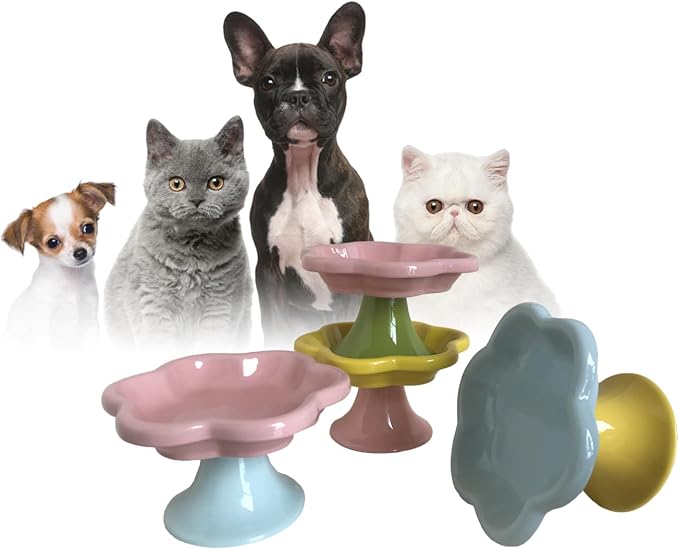 Ceramic Elevated Cat Bowls Flower Dish,Small Raised Dish.Flower Ceramic Raised Bowls for Cats and Small Dogs reducing pet’s Neck Bending and Pressure （Pink Green） - Image 5