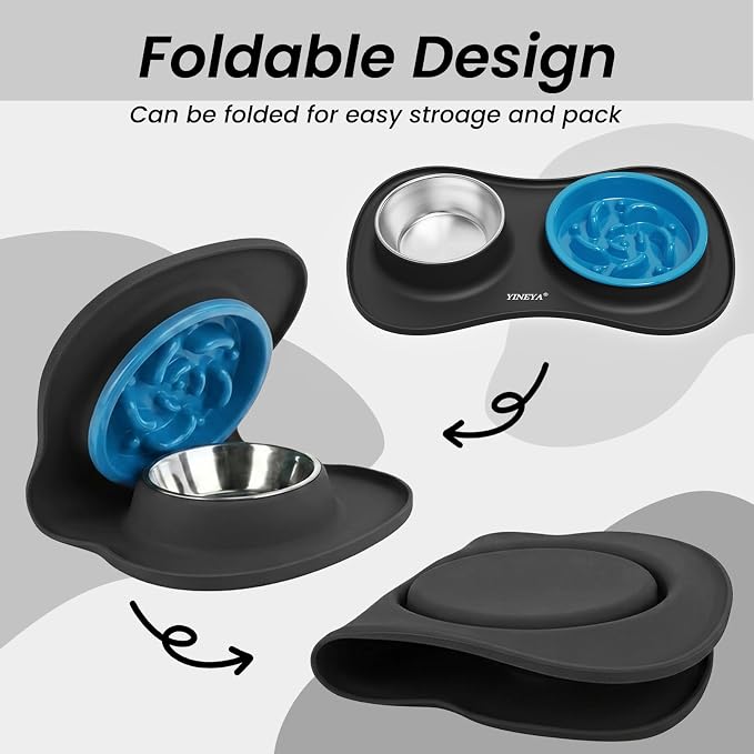 YINEYA 3 in 1 Slow Feeder Dog Bowls,Dog Water Bowl,Cat and Dog Food Bowl | Stainless Steel Dog Bowls with Non-Spill Dog Bowl Mat, Anti-Choking Puppy Bowls, Easy Clean for Large Medium Small Dogs Cats - Image 7
