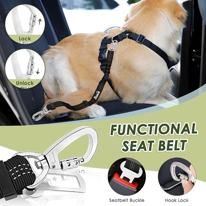 Lukovee Dog Car Harness Seat Belt, Harness & Seatbelt with 2 in 1 Buckle | Adjustable Soft Breathable Mesh Harness, Reflective Elastic Reflective Tether, for Small Medium Large Dogs Pets (CF, XS) - Image 3