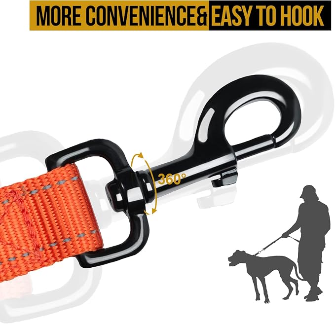 OneTigris No-Pull Dog Leash with Handle for Medium Large Dogs (Orange, 6FT) | Durable lead built for training & daily walks. Ideal drag line for strong pullers and large breeds like bully dogs. - Image 5