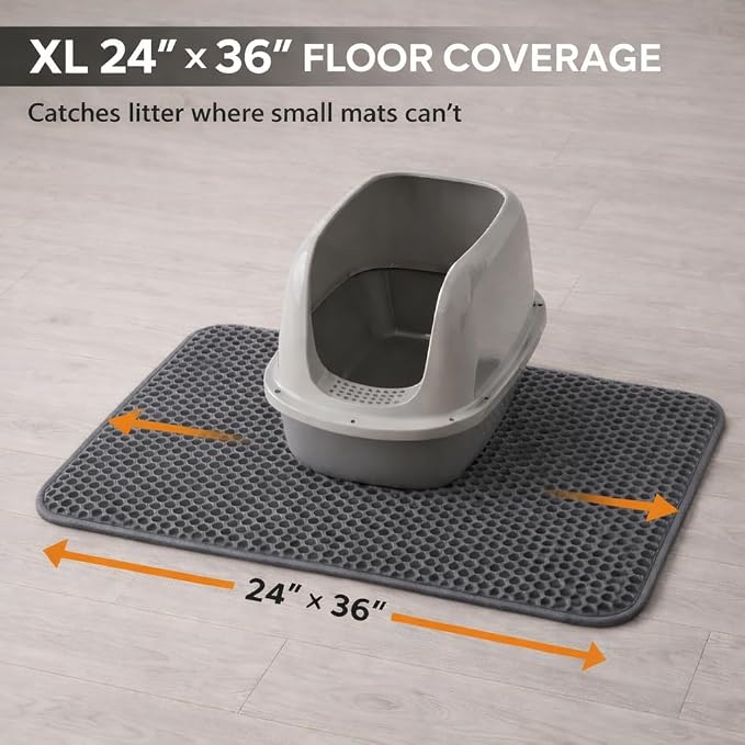 Cat Litter Mat – Large 24x36 Double Layer Honeycomb Litter Trap, Waterproof Non-Slip EVA, Easy Clean Kitty Litter Catcher Litter Box Mat - Image 2