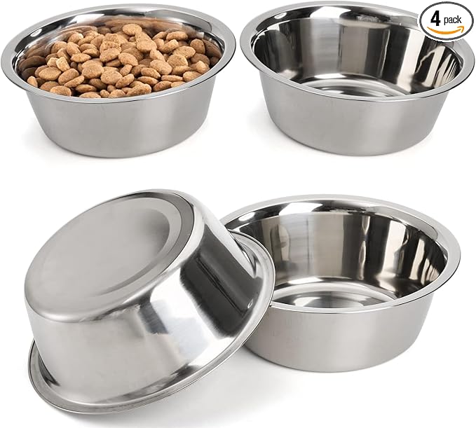 DEAYOU 4-Pack Stainless Steel Dog and Cat Bowl, Metal Food and Water Dish, 8.26" Basic Pet Feed Bowl for Large Medium Dog, 47 OZ Replacement Bowls for Elevated Stand, Dishwasher Safe by DEAYOU