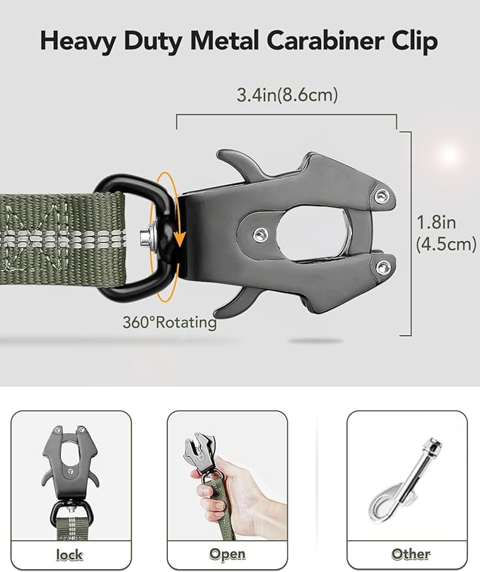 Joytale Tactical Bungee Dog Leash, Shock Absorbing No Pull, Army Green | for Large Dogs That Pull, 2 Padded Handles for Control, Car Seatbelt Clip, Reflective for Night Safety, Metal Frog Clip - Image 2