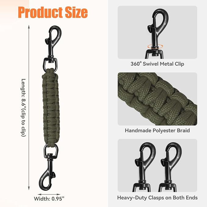 Dog Collar Safety Clip, Collar Companion, Handmade Backup Safety Strap, Double-Ended Clip Leash Connector, Suitable for Dog Harnesses, Prong, Pinch Collars (Army Green, 1 Pack) - Image 3