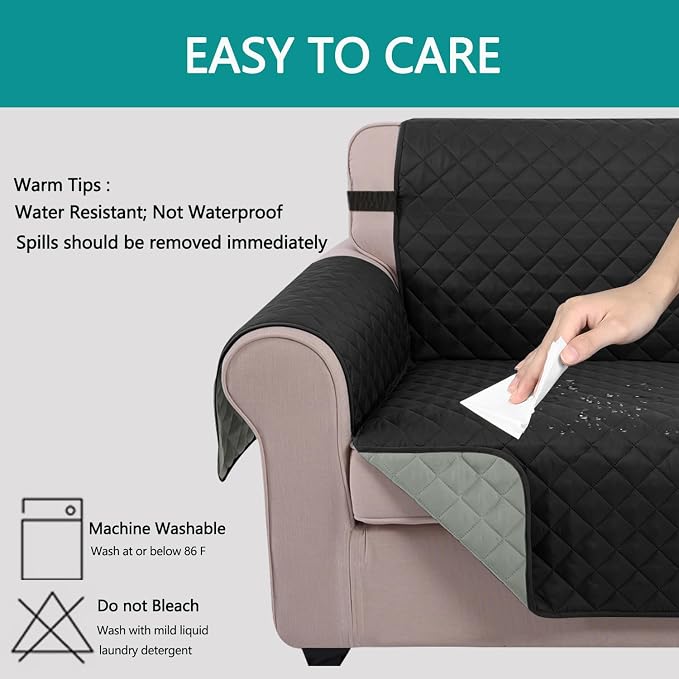 U-NICE HOME Reversible Recliner Chair Covers, Black/Grey | 23''Armchair Cover for dogs Washable, Pet Friendly, Elastic Straps, Water Repellent, Diamond Quilted - Image 5