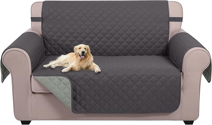 U-NICE HOME Loveseat Sofa Cover for 2 Cushion Couch, Dark Grey/Light Grey | 45''Loveseat Cover Washable, Pet Friendly, Elastic Straps, Water Repellent, Furniture Protector for 2 Cushion by U-NICEHOME