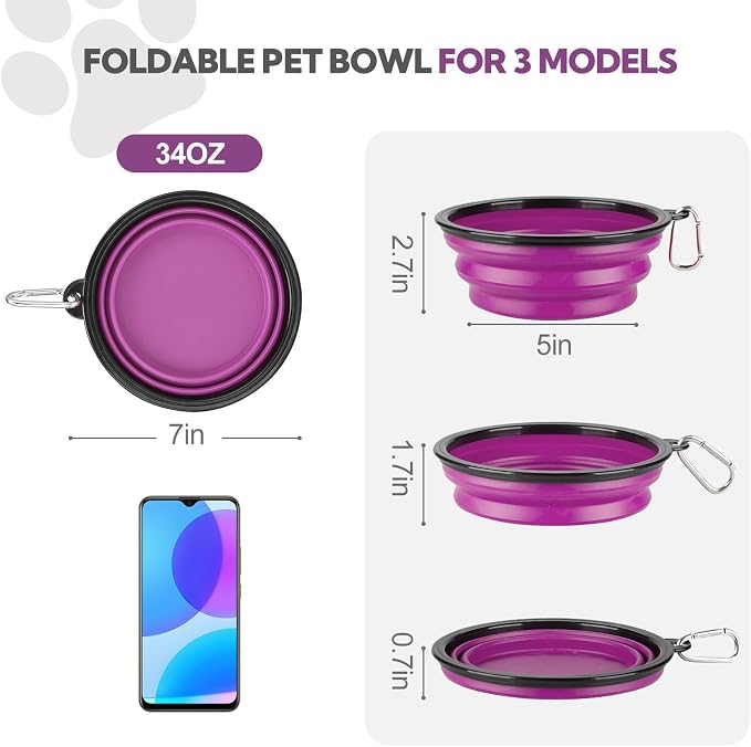 Collapsible Dog Bowl Large 34oz, Travel Dog Water Bowl Portable | 2 Pack, 2 Carabiner Clips, Silicone Travel Dog Bowl Foldable, Feeding Watering Dish Bowl, for Parking, Walking, Camping - Image 5
