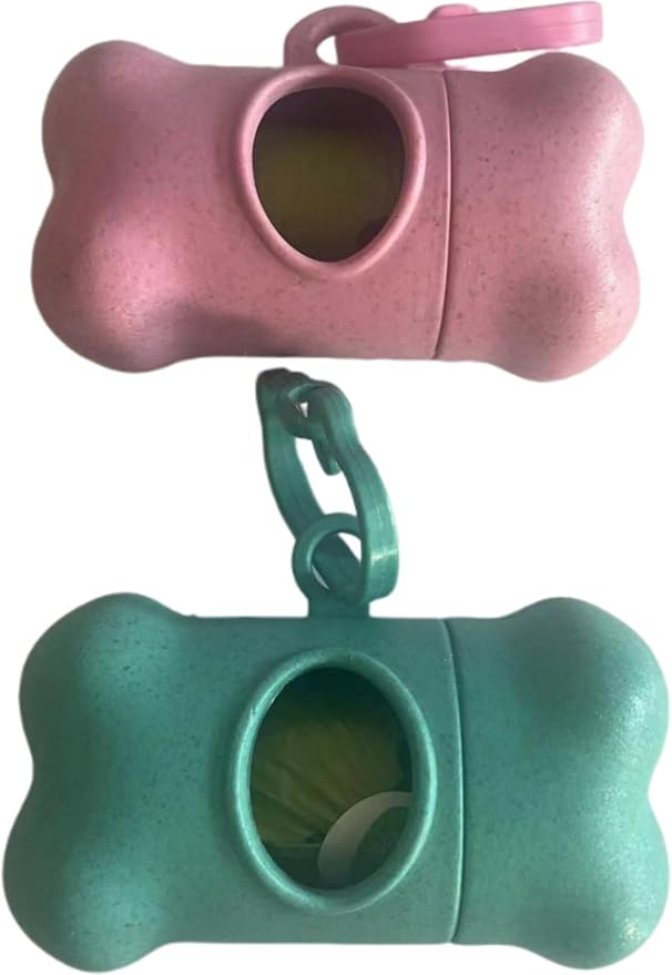 Dog Waste Bag Dispenser, Bone Shaped, Portable Pet Poop Bag Holder with Carabiner Clip, 2 Pack (Pink Cyan) - Image 2