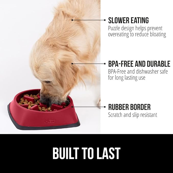 GORILLA GRIP® Patented Slow Feeder Dog and Cat Bowl, BPA Free, 4 Cup Red | Interactive Puzzle Toy for Food Training Enrichment, Keeps Pets Busy and Prevents Puppy Overeating, All Breeds - Image 2