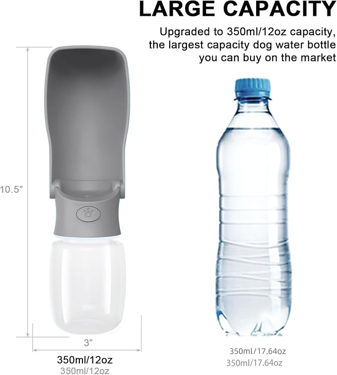Portable Dog Water Bottle for Walking – 19oz / 12oz Foldable Pet Water Dispenser for Puppies, Medium & Large Dogs – Leak Proof Travel Water Bowl for Small Animals Dog Accessories(19OZ Grey) - Image 4