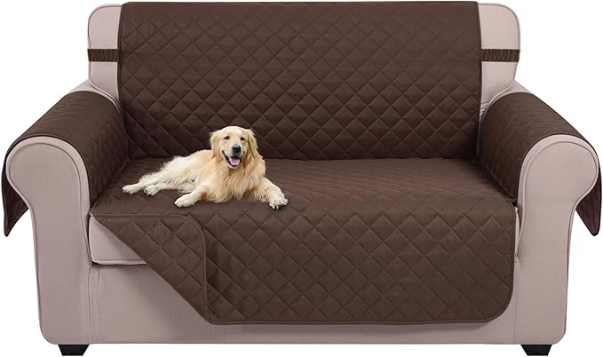 U-NICE HOME Loveseat Sofa Cover for 2 Cushion Couch, Chocolate | 54''Oversized Loveseat Cover Washable, Pet Friendly, Elastic Straps, Water Repellent, Furniture Protector for 2 Cushion by U-NICEHOME
