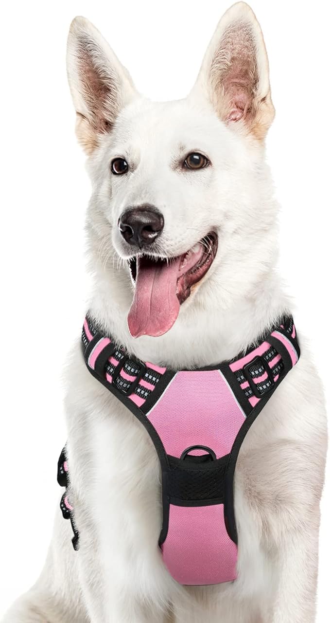 Eagloo Dog Harness for Large Dogs, No Pull Pet Vest with 2 Leash Clips | No Choke with Handle, Adjustable Comfort Fit, Reflective Strips, Easy Walking Control, Pink, X-Large by GoExplorewithEagloo