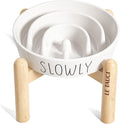 LE TAUCI PET Ceramic Elevated Slow Feeder Dog Bowl - 0.6 Cup Puzzle Feeder with Wooden Stand for Small Breeds, White Pet Dish by LETAUCIPET
