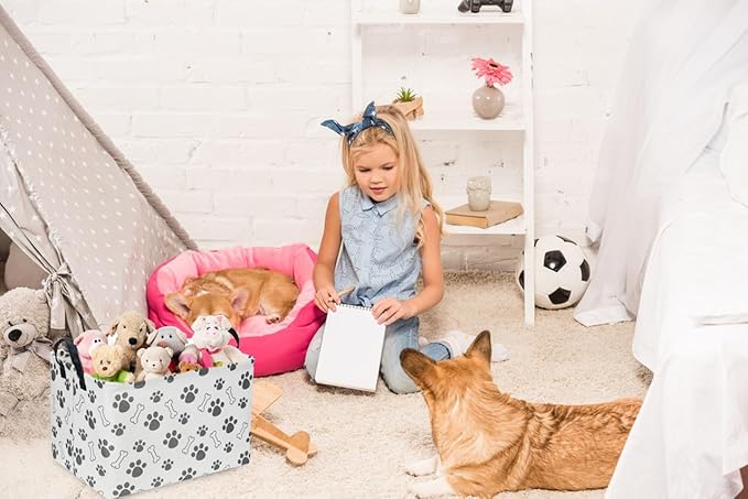 Rectangular Dog Basket,Dog Toy Bin,Dog Storage Basket Organizer.Waterproof PE Coating Puppy Storage Bin with Handles.Dog room decor,Dog Toys,Books,Kid's Gifts basket. (Dog Paw) - Image 4