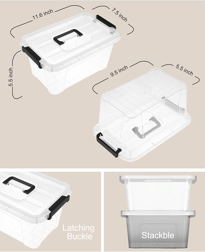NUMIFUN 7Qt Clear Plastic Storage Bins with Lids,Transparent Design,6 Pack | Stackable organizing totes with buckle latches & handles.Dust-proof clear design for home,office & pantry space saving - Image 3