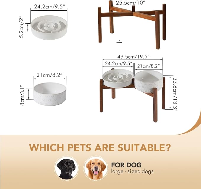 Havniva Raised Slow Feeder Dog Bowls, Elevated Dog Bowls Slow Feeder Set | 3.2 Cups Ceramic Dog Bowl Elevated with Acacia Wood Stand, Raised Dog Food Bowl, Puzzle Slow Feeder for Large Dogs, Non-Slip - Image 2