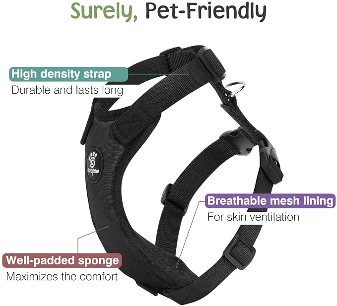 VavoPaw Dog Seat Belt Vest Harness for Car, 2 in 1 Seatbelt Buckle | Soft Breathable Mesh, Adjustable Buckle, Nylon, Heavy Duty Pet Safety Seat Belts for Small Medium Large Pets, Black, S - Image 3