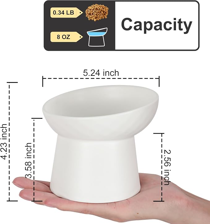 YauYik Small Raised Cat Bowls, Ceramic Tilted Elevated Food or Water Bowls, Stress Free, Backflow Prevention, Dishwasher & Microwave Safe, Lead & Cadmium Free, White - Image 4