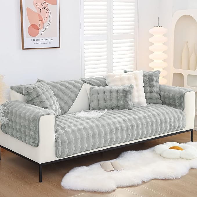 Faux Fur Couch Covers for Sofa Thick Fuzzy Sofa Covers for Dogs | Soft Warm Couch Cover Shaggy Fuzzy Sectional Sofa Cover Non-Slip Plush Sofa Slipcover Furniture Protector - Image 4