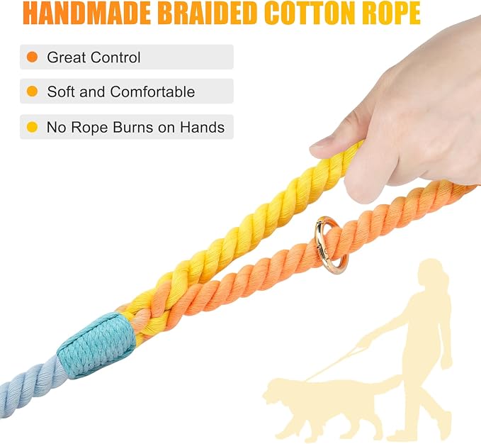 5 FT Handmade Rope Dog Leash for Small Medium and Large Dogs | Soft and Comfortable Grip, New Golden Heavy Duty Metal Clasp, Colorful Rainbow - Image 3