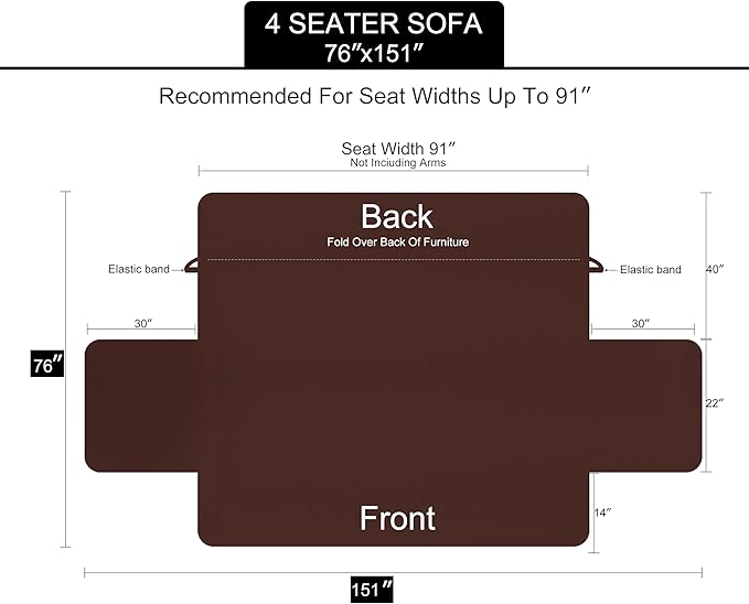 U-NICE HOME 4 Seater Sofa Cover 91''Large Couch Cover, Blue/Beige | Washable, Pet Friendly, Elastic Straps, Water Repellent, Furniture Protector Mat for 4 Cushion Couch - Image 6