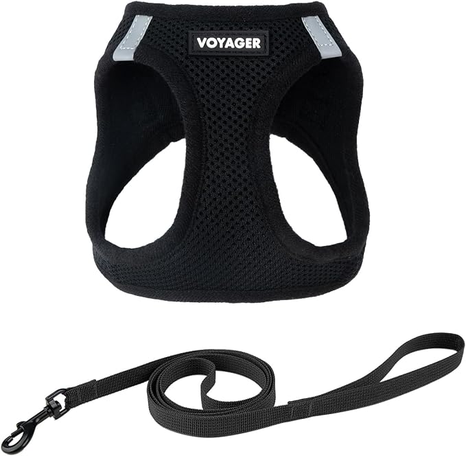 Voyager Step-in Air Cat Harness & Leash Set - Black, XX-Small | 12 - 13.5" in Chest, Reflective Bands, All Weather Breathable Air Mesh, Cats Compatible, Fast Drying by BestPetSuppliesLLC