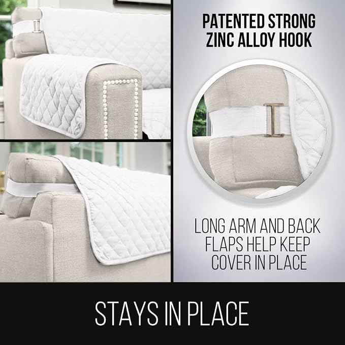 Sofa Shield® Couch Oversize Sofa Slip Cover for Dogs with Strap, White | Reversible Furniture Protector, Stain and Tear Resistant Cushion Cover, Machine Washable Slipcover for Pets, Cats 70 inch - Image 4