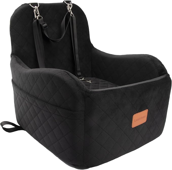 Lealchum Dog Booster Car Seat for Small/Medium Dogs Up to 35lbs,Elevated Cushion Fits in Front/Back Seat,Fully Detachable and Washable,2 Storage Pockets & Dog Leashes,Easy to Install(Black,Medium) by Lealchum