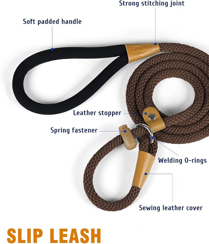 Dog Leash Slip Lead Braided Rope Pet Training Loop Leashes 5ft 6ft 8ft | Lynxking Strong Heavy Duty 1/2" 3/8", Durable Padded Handle No Pull Basic Training Nylon Lead,Small Medium Large Dogs Puppy - Image 6