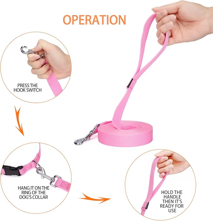 Strong Durable 15ft Nylon Dog Training Leash, 1 Inch Wide Traction Rope, for Small and Medium Dog (Pink, 15 Feet) - Image 5