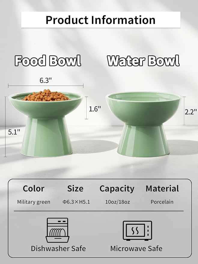 LoeJan Elevated Cat Food and Water Bowls Set, Extra Wide and Raised Ceramic Bowls, Anti-Vomit Whisker-Free Pressure Cat Feeder for Kittens to Adult Cats and Small Dogs - Image 2