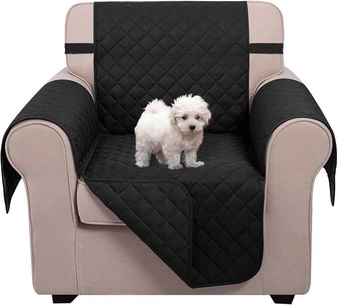 U-NICE HOME Reversible Oversized 28''Chair Covers, Black | Armchair Cover for dogs Washable, Pet Friendly, Elastic Straps, Water Repellent, Diamond Quilted by U-NICEHOME
