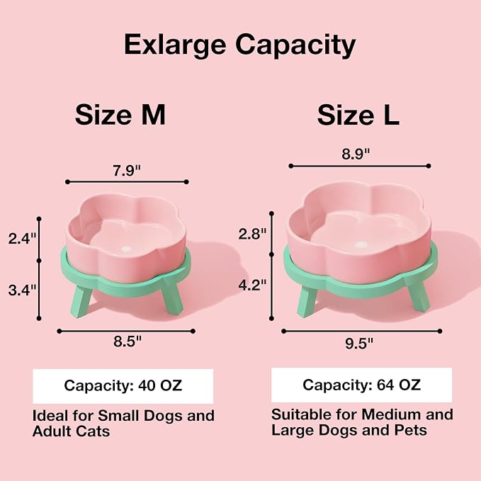VETRESKA Elevated Dog Bowls Large Breed, 40 oz Ceramic Raised Dog Bowl | Flower-Shaped Food Water Bowl with Bamboo Stand, Feeding Dish Bowls for Medium/Large Dogs and Cats - Image 7
