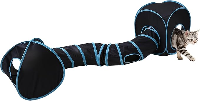 Pet Cat Tunnel, Tunnel Tent Set Tunnels for Indoor Cats, Collapsible Pet Tunnel for Kitten, Puppy, Rabbit, 25cm-Wide Tunnels, Durable & Breathable, with Peek Hole Toy Ball by Tamiplay