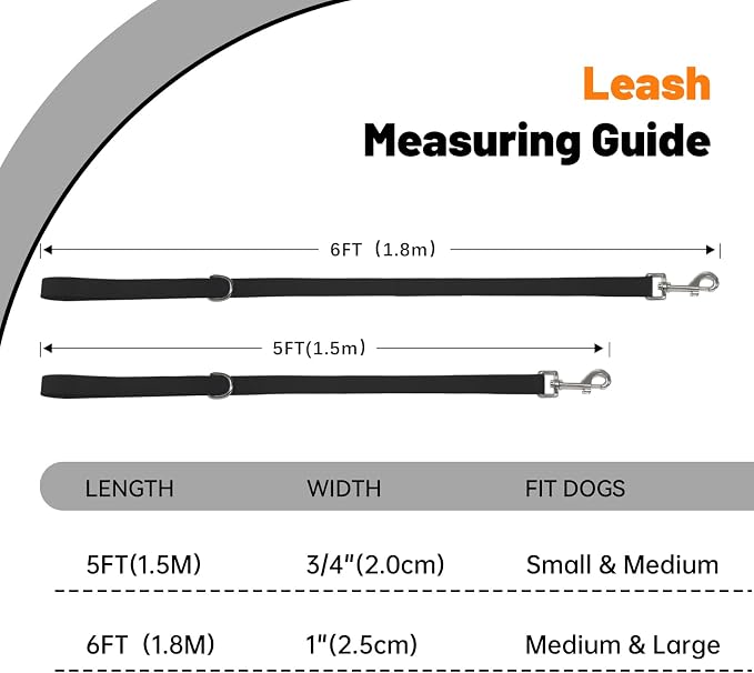 Waterproof Dog Leash, 5/6 FT Durable Odor-Proof Dog Leashes with Strong Metal Hooks Fits Small Medium or Large Dogs (Black, 6FT - 1 inch Width) - Image 4