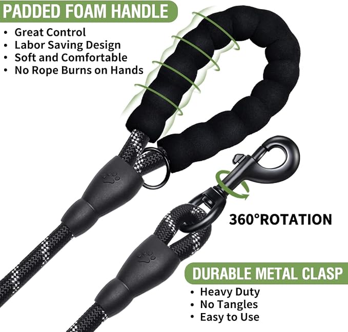 COOYOO 2 Pack Dog Leash 5 FT Heavy Duty - Comfortable Padded Handle - Reflective Dog Leash for Medium Large Dogs with Collapsible Pet Bowl - Image 5