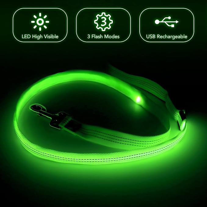 Illumifun LED Dog Leash, 4FT Reflective Light Up Dog Leash, Safety Flashing Dog Lead Light Glow in the Dark (Green Ⅲ) - Image 2