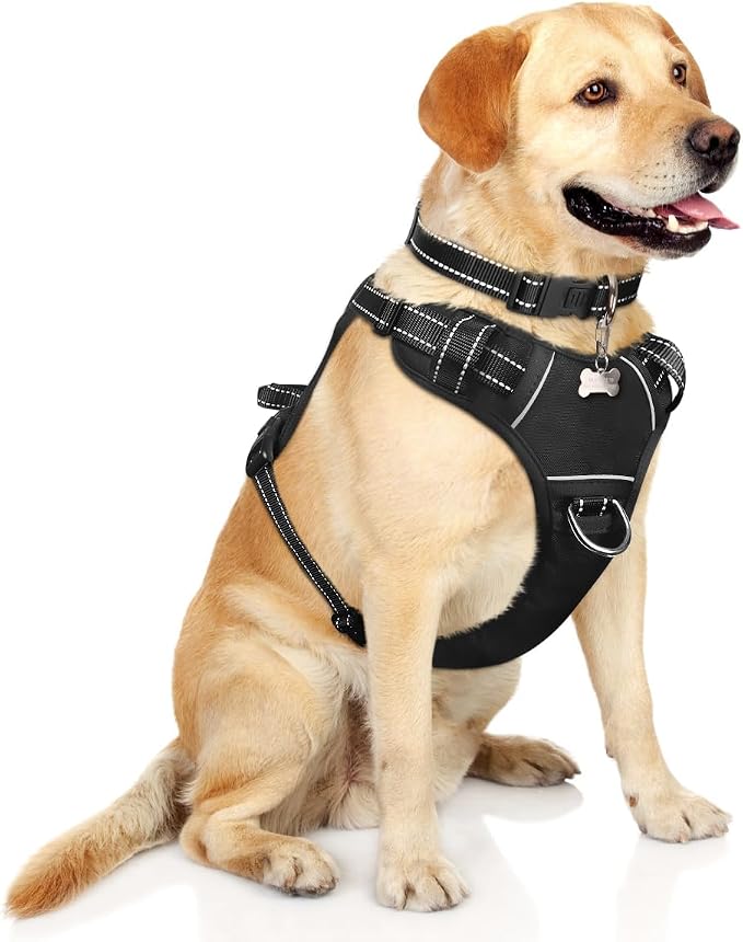 Dog Harness No Pull, Pet Harnesses with Dog Collar, Adjustable Reflective Oxford Outdoor Vest, Front/Back Leash Clips for Small, Medium, Large, Extra Large Dogs, Easy Control Handle for Walking by WINSEE