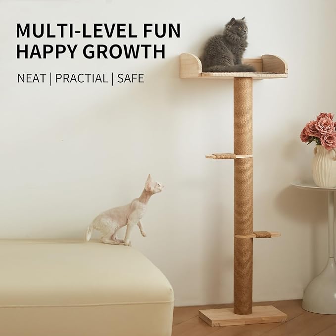 Cat Window Perch with Tall Scratching Posts, Inside 48 in Tall Climbing Tree Hammmock Mounted with Suction Cups for Climbing, Bird Watching, and Play, Supports 45 lbs - Image 7