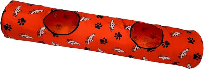 NFL Denver Broncos Cat Tunnel Tube Toy with Plush Football Catnip and Feathers Collapsible Tunnel for Cats to Play, Peek and Hide, Sporty & Fun Cat Tunnel Toy with Team Logo All-Over Design! - Image 8
