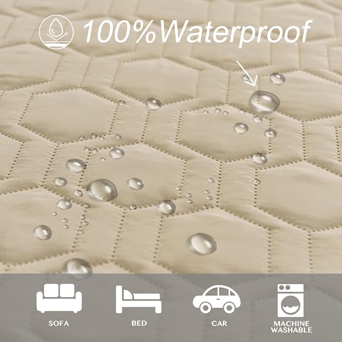 Tcksstex Waterproof and Non-Slip Dog Bed Cover and Pet Blanket Sofa Pet Bed Mat ，car Incontinence Mattress Protectors Furniture Couch Cover for Most Cats Dogs,Pets（30x70-Beige） - Image 2