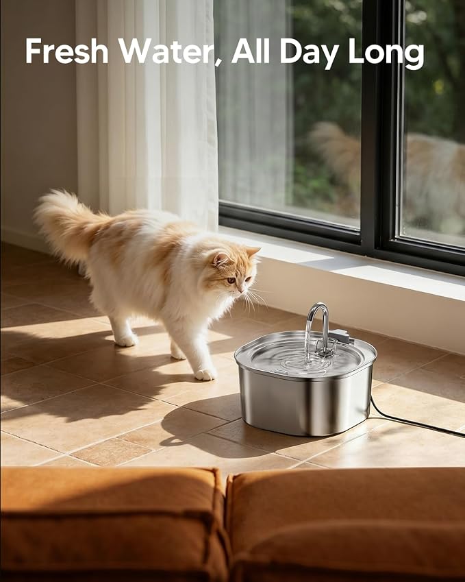 PEKTACO Cat Water Fountain, 3.2L Pet Drinking Fountain with 3 Filters | Stainless steel cat drinking fountain, dishwasher safe, with triple filtration, quiet pump, faucet for cats and small pets - Image 3