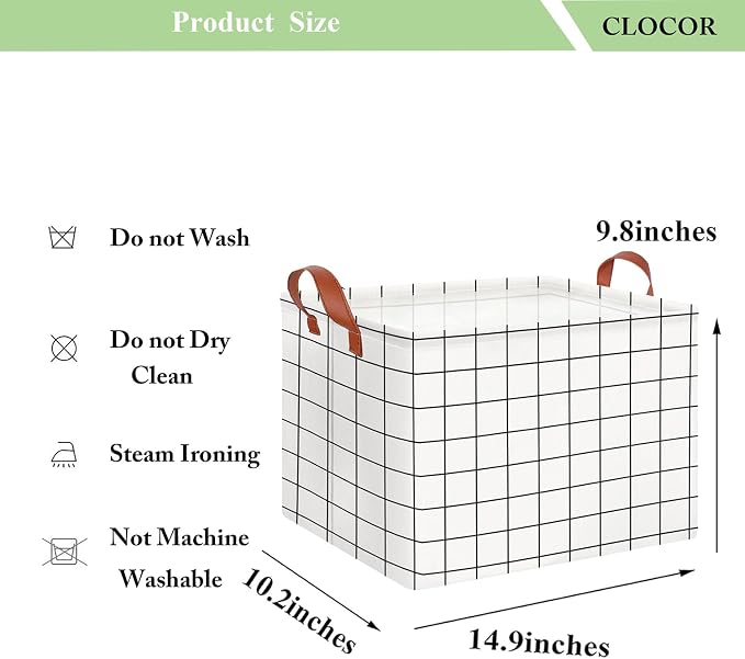CLOCOR Rectangular Storage Bin,Waterproof Coating (white checks) | Collapsible Cute Pattern Storage Bin - Image 6
