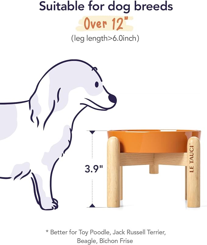 LE TAUCI Ceramic Slow Feed Dog Bowls, Elevated, Anti-Gulping, Non-Slip, 6 inch, Orange - Image 5